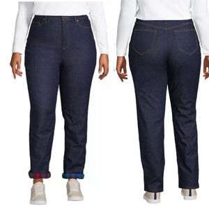 Lands’ End Flannel Lined Jeans Bootcut Straight Leg High Rise Warm Size 26W